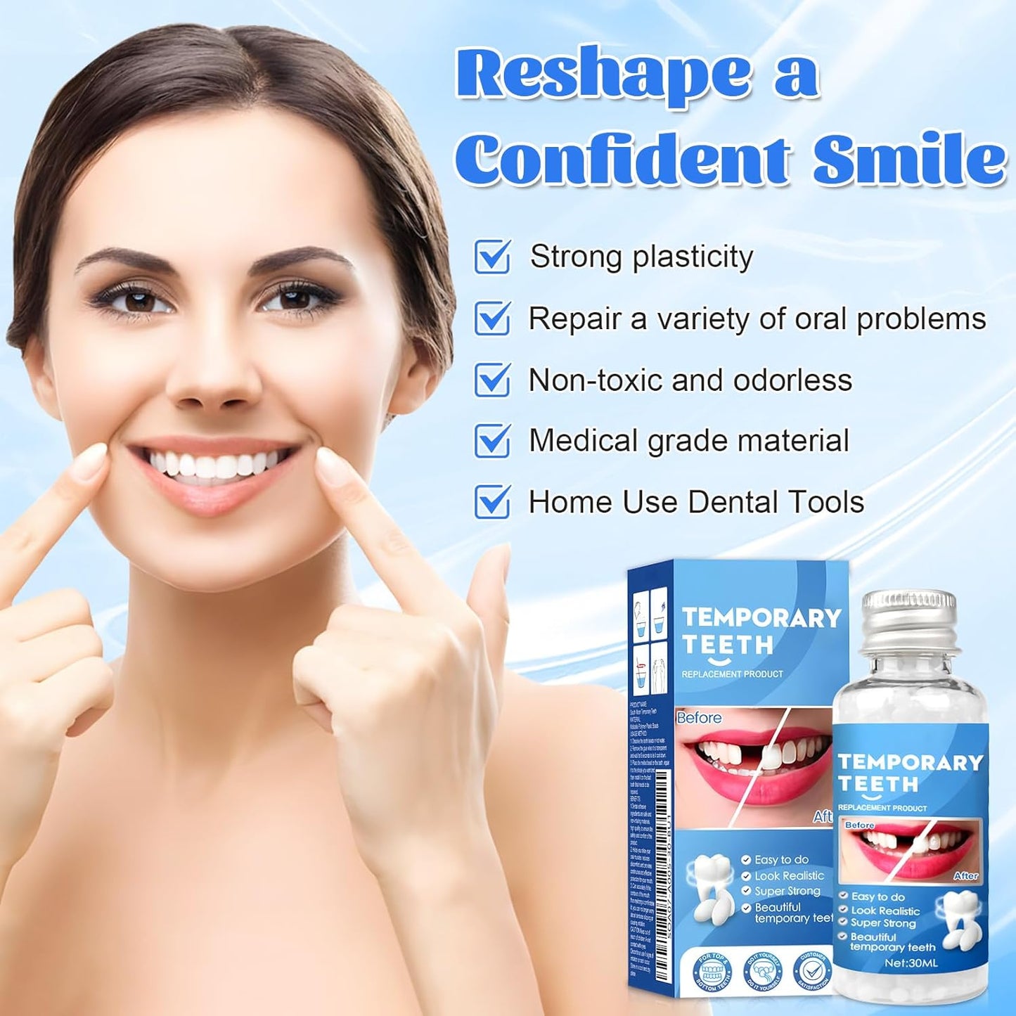 Provisorische Zahnfüllung Reparatur-Kit, Zahnersatz Selber Machen, 30ML Zahnfüllung Zahnzement, Zahnreparatur Perlen, Zahnreparatur-Kit Für Reparieren Fehlender Gebrochener Und Großer Zahnlücken