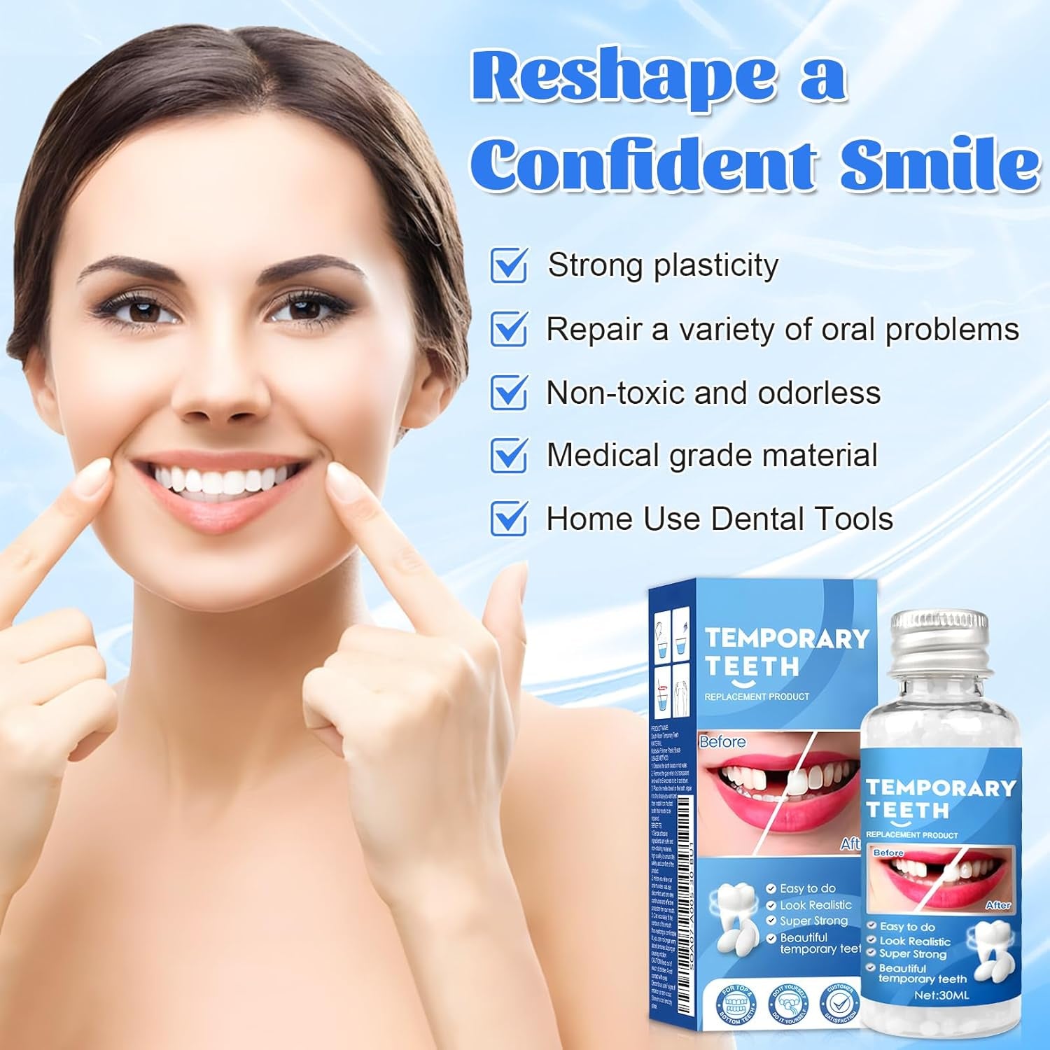 Provisorische Zahnfüllung Reparatur-Kit, Zahnersatz Selber Machen, 30ML Zahnfüllung Zahnzement, Zahnreparatur Perlen, Zahnreparatur-Kit Für Reparieren Fehlender Gebrochener Und Großer Zahnlücken