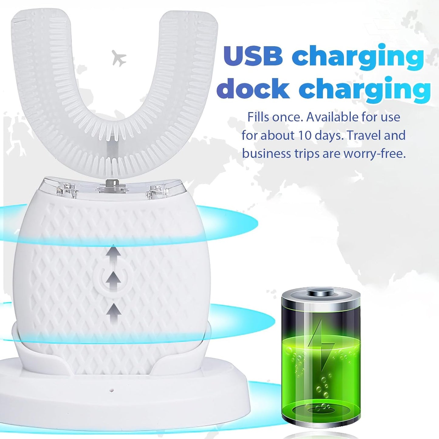 Ultraschall Zahnbürste, 360° Automatische Ultraschall Elektrozahnbürste, Elektrische Ultraschall-Zahnbürste Für Erwachsene Mit 1 U-Förmigen Silikonbürstenköpfen,3 Intensitätsstufen Ipx7 (Weiß)