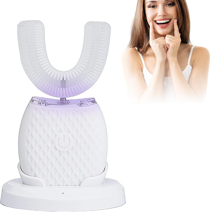 Ultraschall Zahnbürste, 360° Automatische Ultraschall Elektrozahnbürste, Elektrische Ultraschall-Zahnbürste Für Erwachsene Mit 1 U-Förmigen Silikonbürstenköpfen,3 Intensitätsstufen Ipx7 (Weiß)