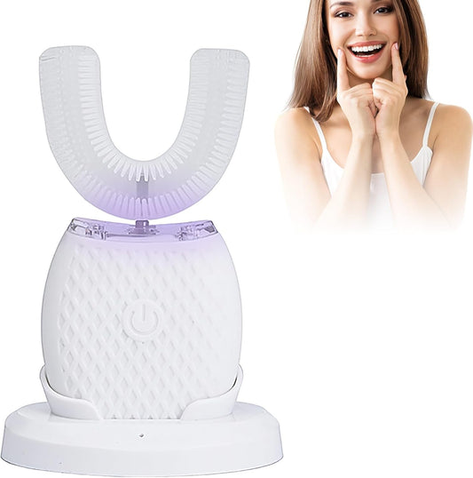 Ultraschall Zahnbürste, 360° Automatische Ultraschall Elektrozahnbürste, Elektrische Ultraschall-Zahnbürste Für Erwachsene Mit 1 U-Förmigen Silikonbürstenköpfen,3 Intensitätsstufen Ipx7 (Weiß)