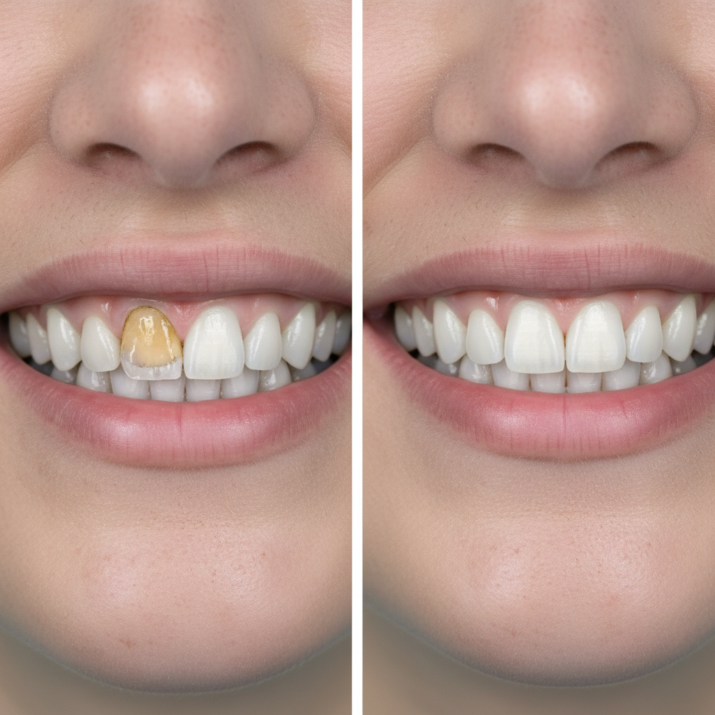 Antes y después - Reparación de diente roto