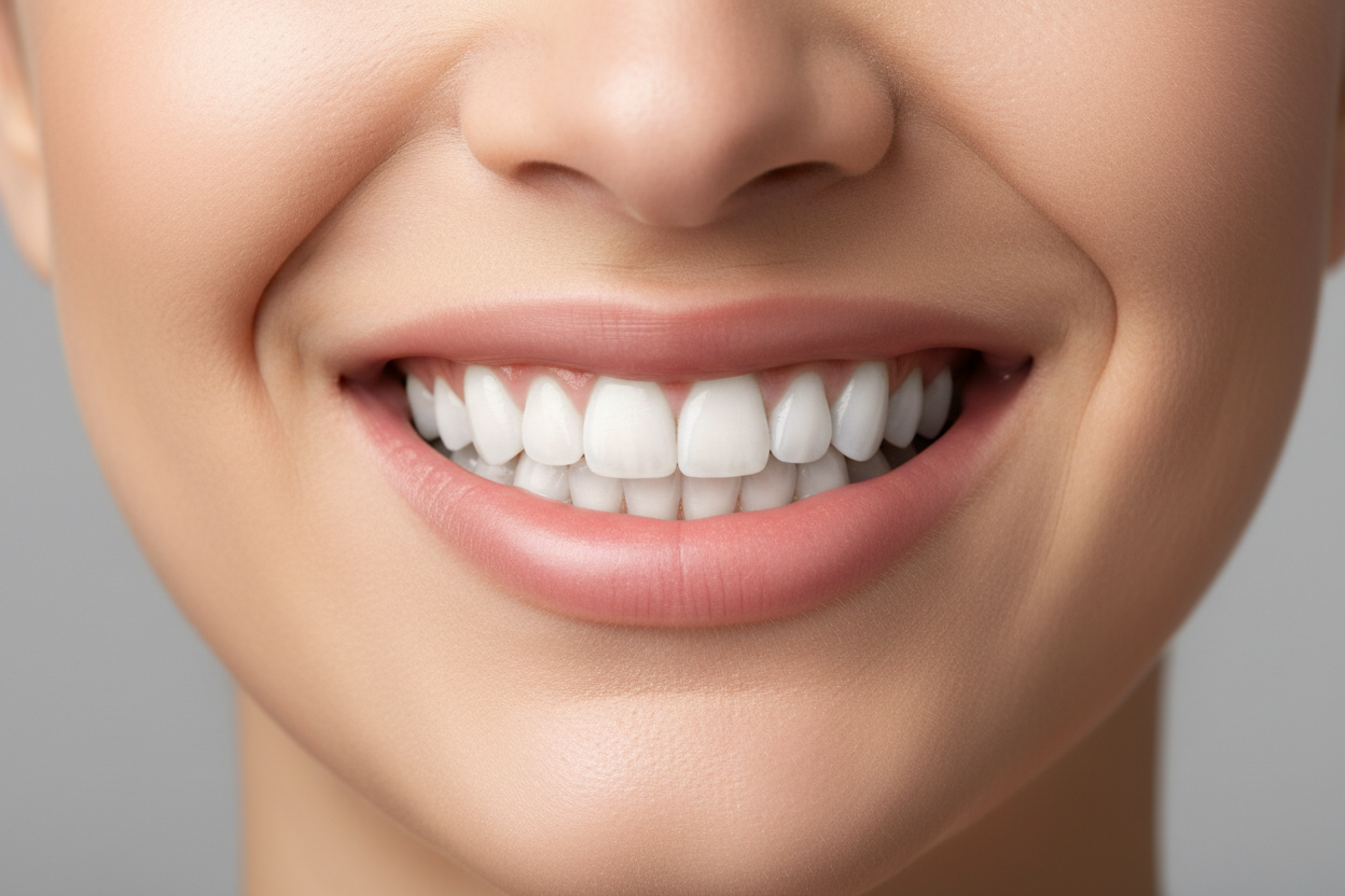Bright white smile after whitening treatment